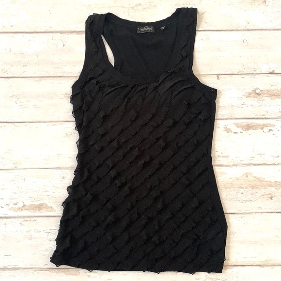 Women’s S/M Black Ruffle Tank Top Sleeveless Shirt Tempted Brand Size Small - Picture 1 of 4